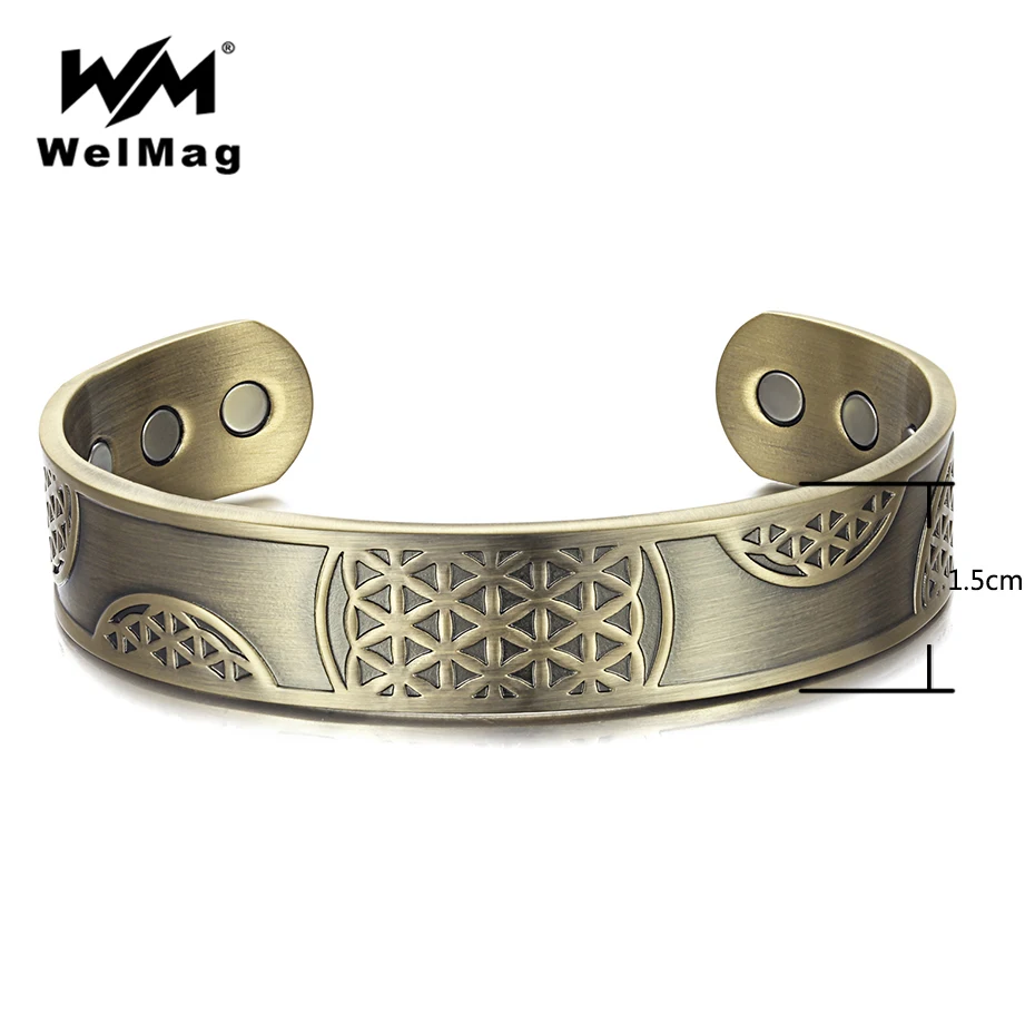 WelMag винтажные магнитные кольцеобразные браслеты для мужчин Чистый медный узор
