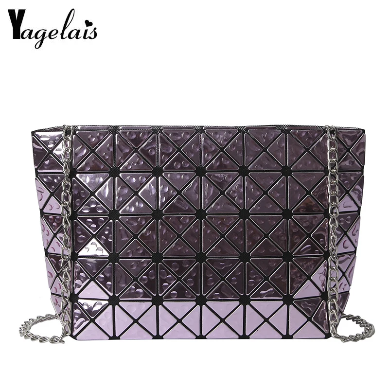 

2019 Women Geometric Lattice Tote Geometry Quilted Shoulder Bags Holographic Handbag Lady Sequins Mirror Saser Bag Coin Purse