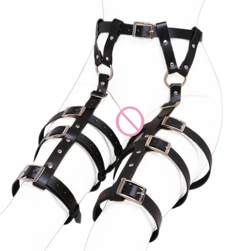 Women Sexy Punk PU Leather Body Harness Garter Belt Adjustable Waist Leg Cincher Cage Belt Free Size 6 Leg Rings Fetish Costume
Women Sexy Punk PU Leather Body Harness Garter Belt Adjustable Waist Leg Cincher Cage Belt Free Size 6 Leg Rings Fetish Costume