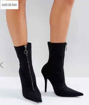 2019 fashion women boots front zip sock boots ring zip women ankle booties thin heel black boots ladies dress shoes point toe
2019 fashion women boots front zip sock boots ring zip women ankle booties thin heel black boots ladies dress shoes point toe