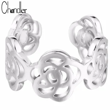 Chandler Brand 10pcs Silver Gold Plating Rose Flower Stack Ring Open Love Jewelry Simple Midi Bague For Women Friendship Gift