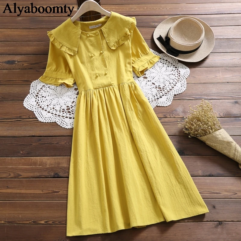 Japanese Mori Girl Summer Women Sweet Dress Peter Pan Collar Yellow White Elegant Dress Cute Kawaii Cotton Casual Loose Dresses
Japanese Mori Girl Summer Women Sweet Dress Peter Pan Collar Yellow White Elegant Dress Cute Kawaii Cotton Casual Loose Dresses