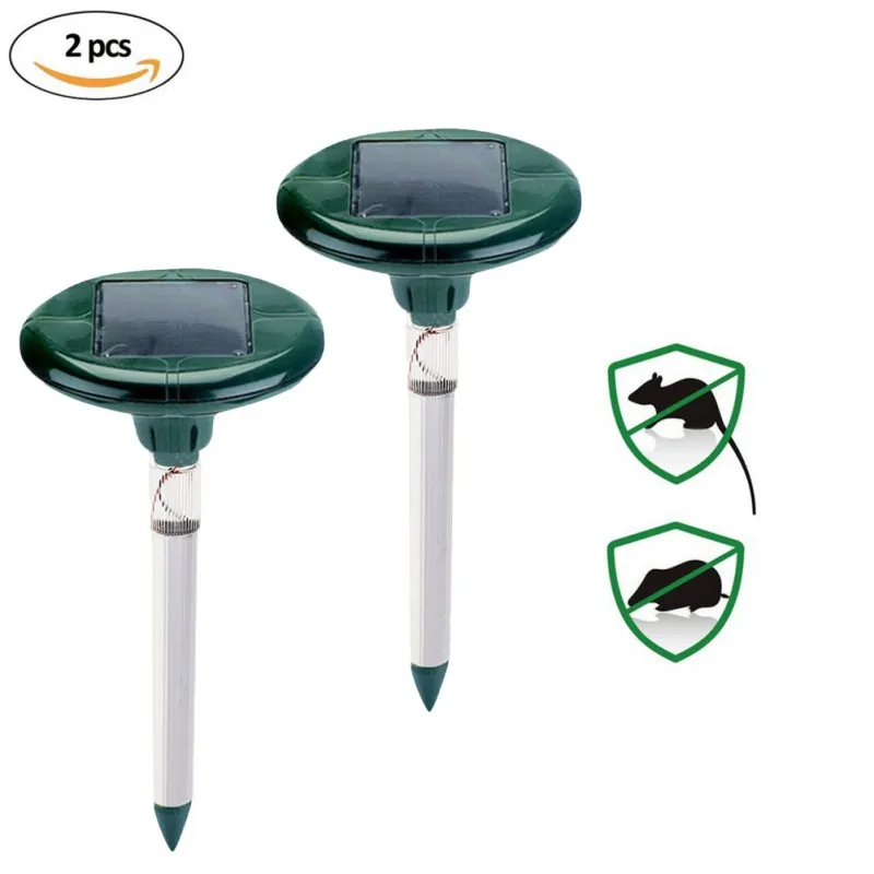 

2pcs Solar Powered Mole Repeller with LED - Sonic Pest Repellent Stake Scares away Snakes Moles Voles Gophers & Rats Garden