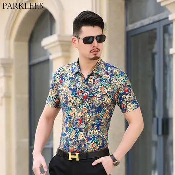 Mens Hipster Golden Foil Print Silk Floral Shirt Brand New Slim Fit Short Sleeve Velvet Flower Dress Shirt Disco Perform Camisas
Mens Hipster Golden Foil Print Silk Floral Shirt Brand New Slim Fit Short Sleeve Velvet Flower Dress Shirt Disco Perform Camisas