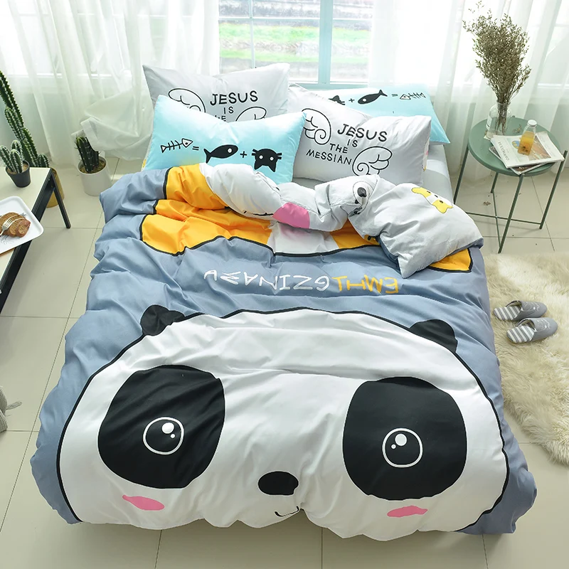 Cute panda head print Cartoon style bedding set cotton fabric 3/4pcs Twin Queen Size duvet cover flat sheet pillowcase
Cute panda head print Cartoon style bedding set cotton fabric 3/4pcs Twin Queen Size duvet cover flat sheet pillowcase