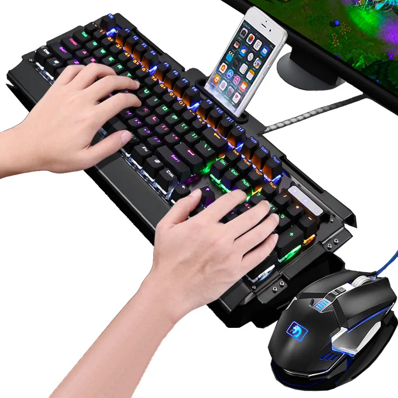 New 104 Keys Real Mechanical Keyboard Blue Black Switch Rainbow LED Backlight Computer Gaming Keyboard Mouse Combo
New 104 Keys Real Mechanical Keyboard Blue Black Switch Rainbow LED Backlight Computer Gaming Keyboard Mouse Combo