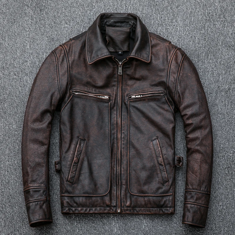 2019 Autumn Winter Vintage Jacket Genuine Leather Locomotive Retro Top Cowhide Leather Jacket Male Large Size European USA Coat
2019 Autumn Winter Vintage Jacket Genuine Leather Locomotive Retro Top Cowhide Leather Jacket Male Large Size European USA Coat