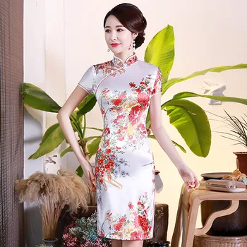 White Elegant Slim Female Satin Cheongsam Vintage Chinese Style Dress Gown Print Flower Short Qipao Oversize 3XL-6XL Vestidso
White Elegant Slim Female Satin Cheongsam Vintage Chinese Style Dress Gown Print Flower Short Qipao Oversize 3XL-6XL Vestidso