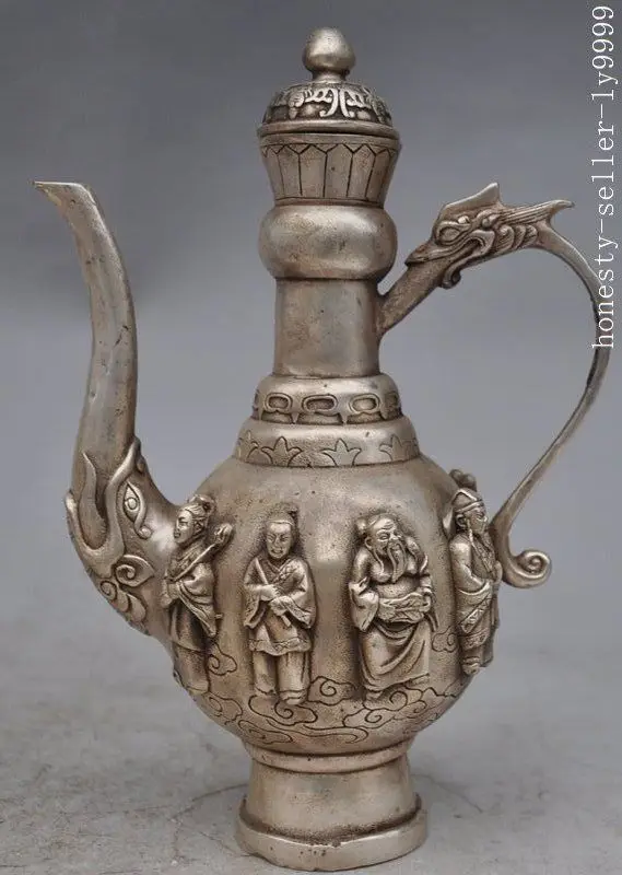 6"old chinese silver 8 Immortal god dragon head beast Wine Tea Pot Flagon statue copper Decoration real Brassroom Art Statue
6"old chinese silver 8 Immortal god dragon head beast Wine Tea Pot Flagon statue copper Decoration real Brassroom Art Statue