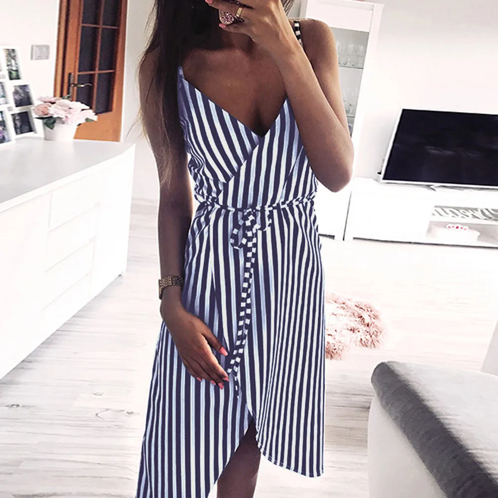 Summer Fashion Women Deep V-Neck Sleeveless Stripe Printing Off Shoulder Evening Party Vest Dress
Summer Fashion Women Deep V-Neck Sleeveless Stripe Printing Off Shoulder Evening Party Vest Dress