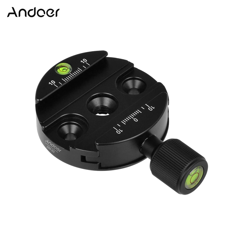 Andoer DM-60 Quick Release Plate Clamp 60mm Aluminum Alloy 3/8-inch with 1/4-inch Adapter / Bubble Level for Arca Swiss QR Plate
Andoer DM-60 Quick Release Plate Clamp 60mm Aluminum Alloy 3/8-inch with 1/4-inch Adapter / Bubble Level for Arca Swiss QR Plate