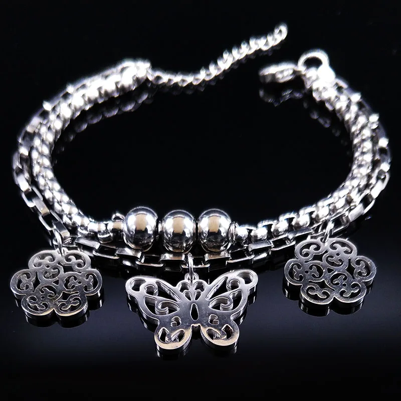 Butterfly Stainless Steel Bracelet Women Double Flower Silver Color Bracelets & Bangles Jewelry pulseras mujer moda 2019 B61474
Butterfly Stainless Steel Bracelet Women Double Flower Silver Color Bracelets & Bangles Jewelry pulseras mujer moda 2019 B61474
