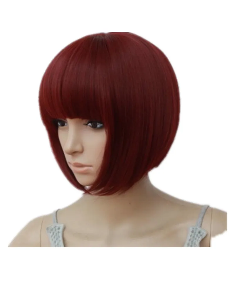 

Fringe Wig Burgundy Wave Bangs Hair Synthetic Fiber Heat Resistant Short Wavy Fringe Wigs
