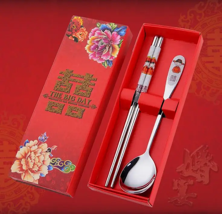 50 pcs/lot Stainless Steel Dinnerware Double Happiness Red Color Spoons Chopstick Sets Wedding Party Gifts For Guest
50 pcs/lot Stainless Steel Dinnerware Double Happiness Red Color Spoons Chopstick Sets Wedding Party Gifts For Guest