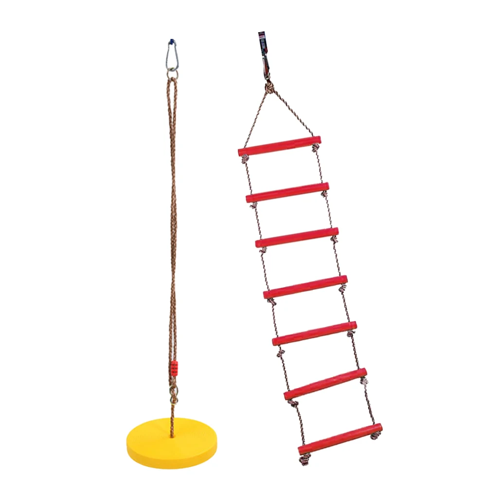 Pack of 2 Outdoor Tree Hanging Swing Rope with Base and 6 Rungs Ladder Playground Toy Set for Kids Pack of 2 Outdoor Tree Hanging Swing Rope with Base and 6 Rungs Ladder Playground Toy Set for Kids
