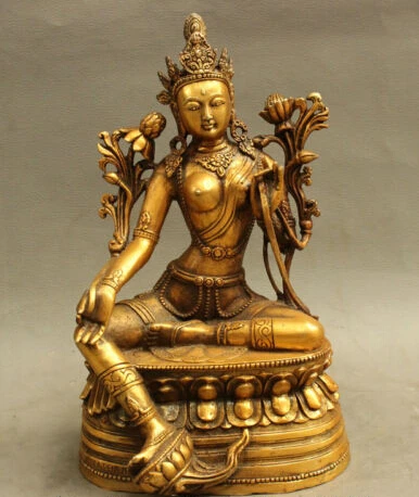 10" Old Chinese Bronze Buddhism Lotus GuanYin Kwan-Yin Green Tara Goddess Statue
10" Old Chinese Bronze Buddhism Lotus GuanYin Kwan-Yin Green Tara Goddess Statue