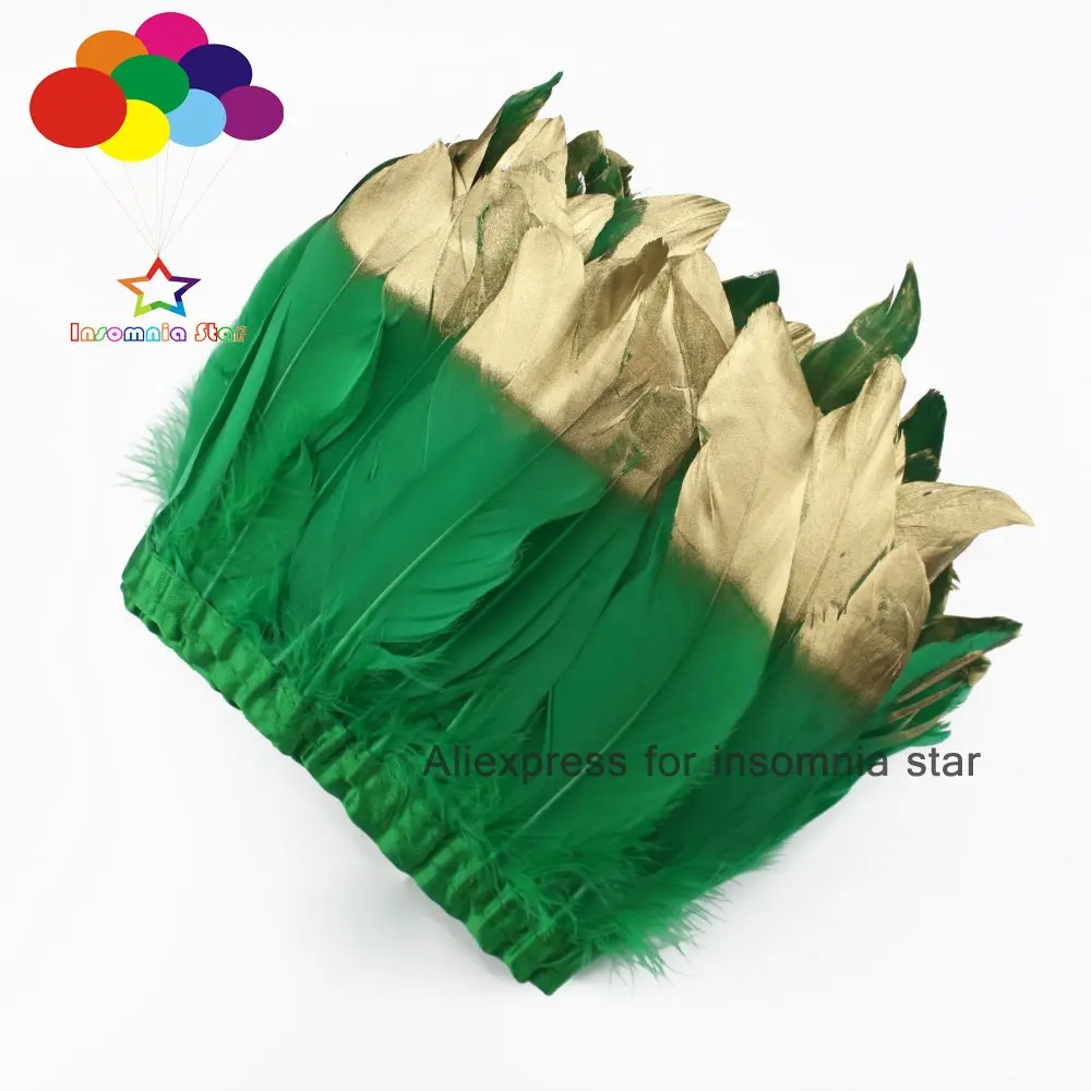 Dyed grass green dress Dress 2 Meter Goose feather fringe paint gold tips Feathers Trims with Satin Ribbon Tape
Dyed grass green dress Dress 2 Meter Goose feather fringe paint gold tips Feathers Trims with Satin Ribbon Tape