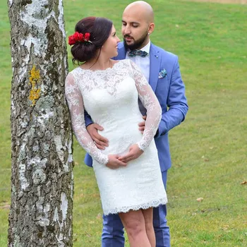 Charming Short Wedding Dresses Sexy Long Sleeve O Neck Knee Length Lace Bride Dress abito da sposa Hot Sale
Charming Short Wedding Dresses Sexy Long Sleeve O Neck Knee Length Lace Bride Dress abito da sposa Hot Sale
