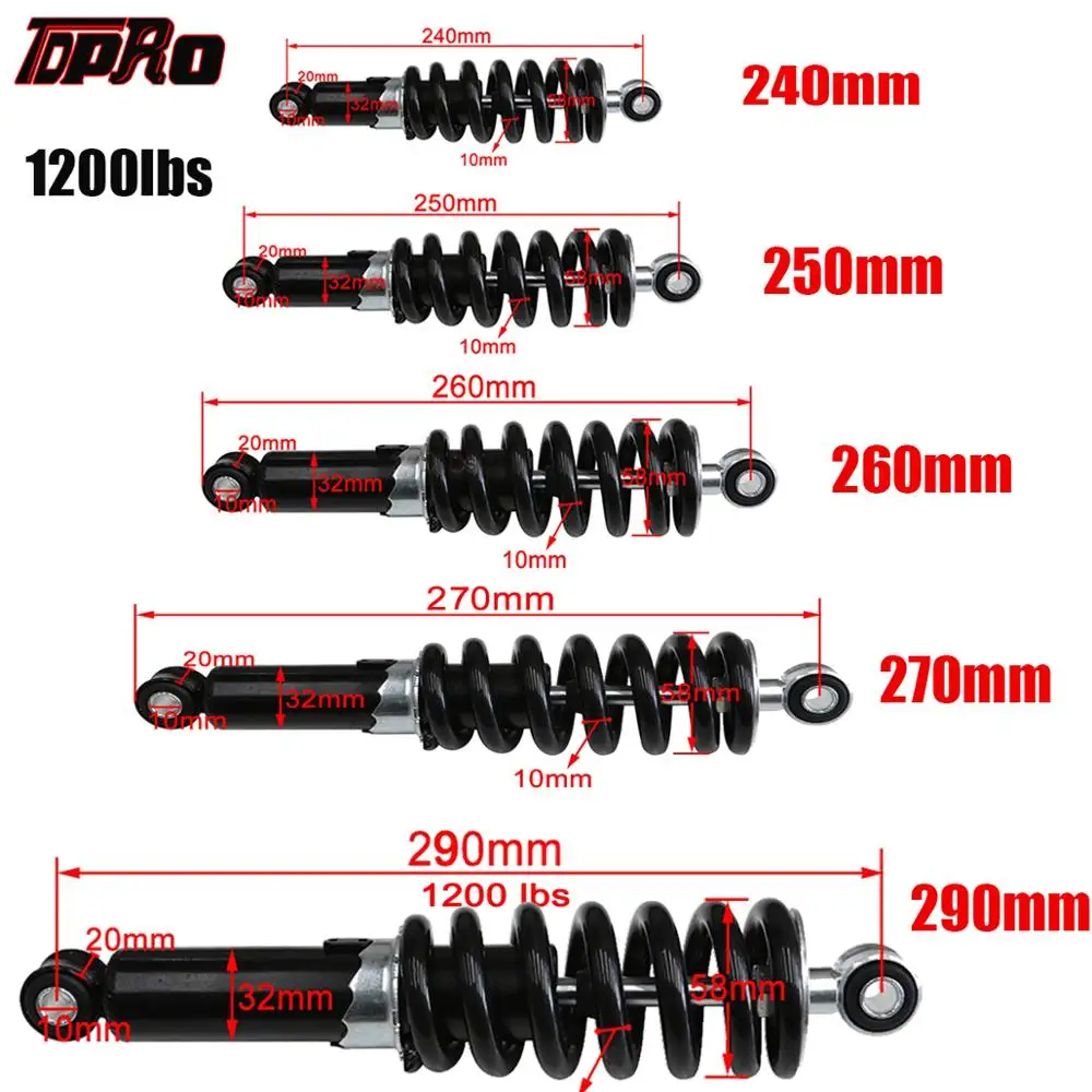TDPRO Universal 240/250/260/270/290mm Motorcycle Shock Absorber Suspension Protection Rear Shocker Absorbers 1200LBS Dirt Bikes
TDPRO Universal 240/250/260/270/290mm Motorcycle Shock Absorber Suspension Protection Rear Shocker Absorbers 1200LBS Dirt Bikes