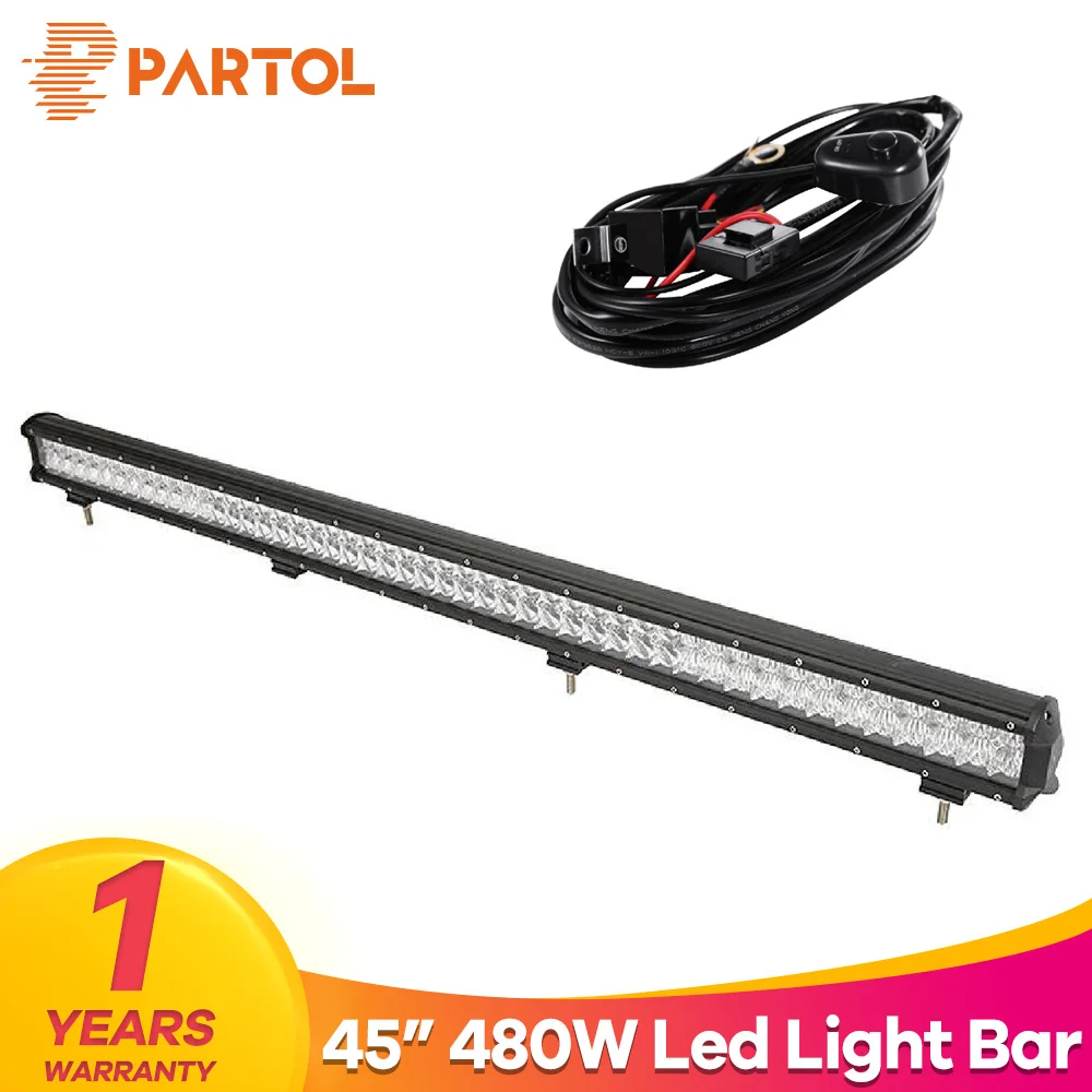 

Partol 45" 480W 5D LED Light Bar Straight Spot Flood Combo Beam Car Work Light Bars Driving Lamp For 4x4 Offroad 4WD 12V ATV SUV
