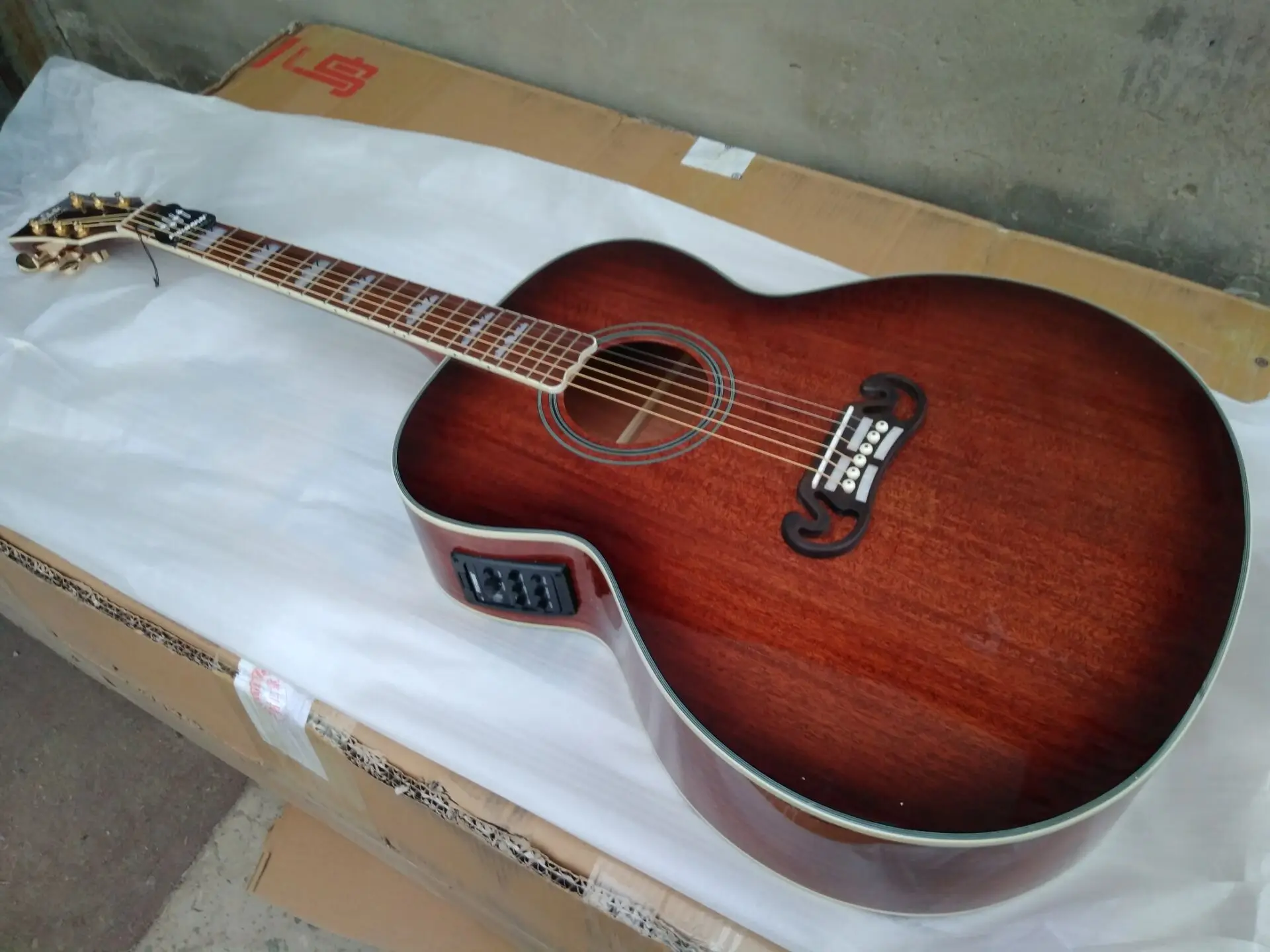 

Byron free shipping mahogany jumbo electric guitar presys 301 gloss finish handmade acoustic electric guitar