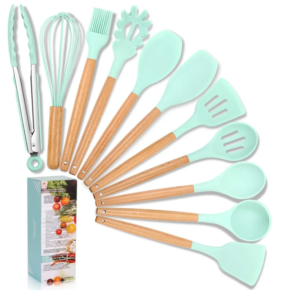 Silicone kitchen set appliances 11-Piece Nonstick spoon Spatula Kitchen Utensils Set Cooking tools Set Wood Handles Kitchenware
Silicone kitchen set appliances 11-Piece Nonstick spoon Spatula Kitchen Utensils Set Cooking tools Set Wood Handles Kitchenware