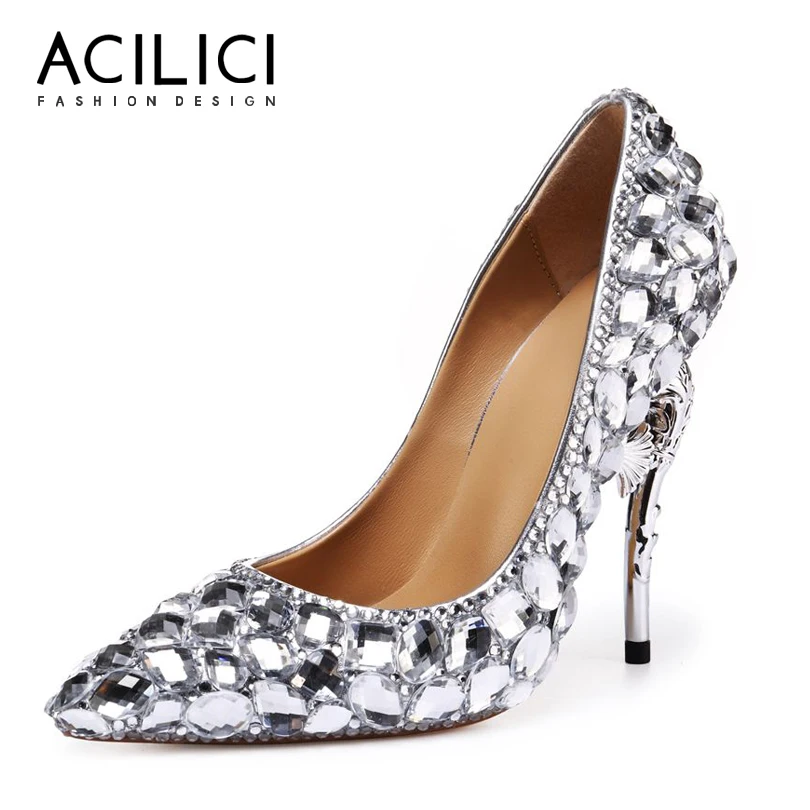 Crystal Shoes Wedding Pumps Pointed Toe Genuine Leather Party Super High Heel Sexy Shoes
Crystal Shoes Wedding Pumps Pointed Toe Genuine Leather Party Super High Heel Sexy Shoes