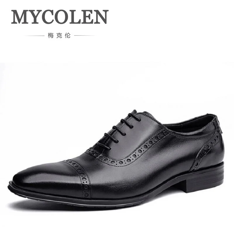 

MYCOLEN Black Mens Wedding Shoes Genuine Leather Bullock Dress Shoes Luxury Business Formal Oxfords Shoes tenis masculino adulto