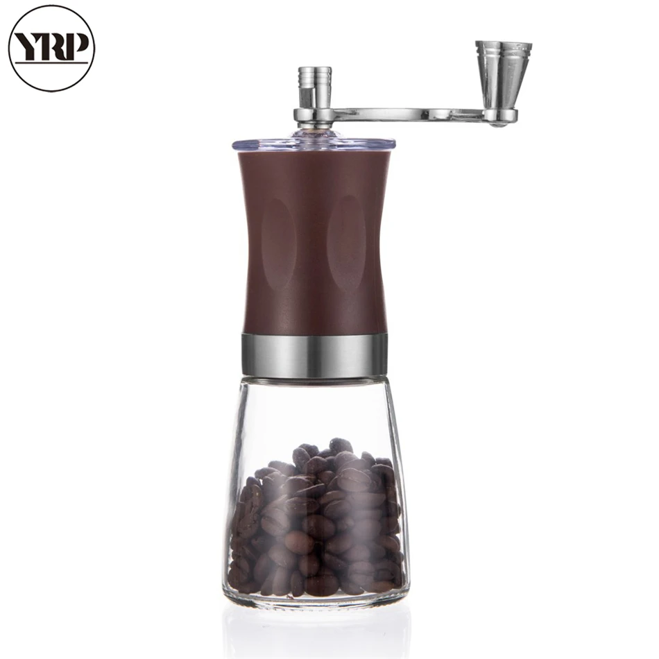 

YRP Portable Manual HandCrank Spice/Pepper/ Nuts/Coffee Bean Grinder with Stainless Steel ABS Glass Washable Burr Coffee Milller