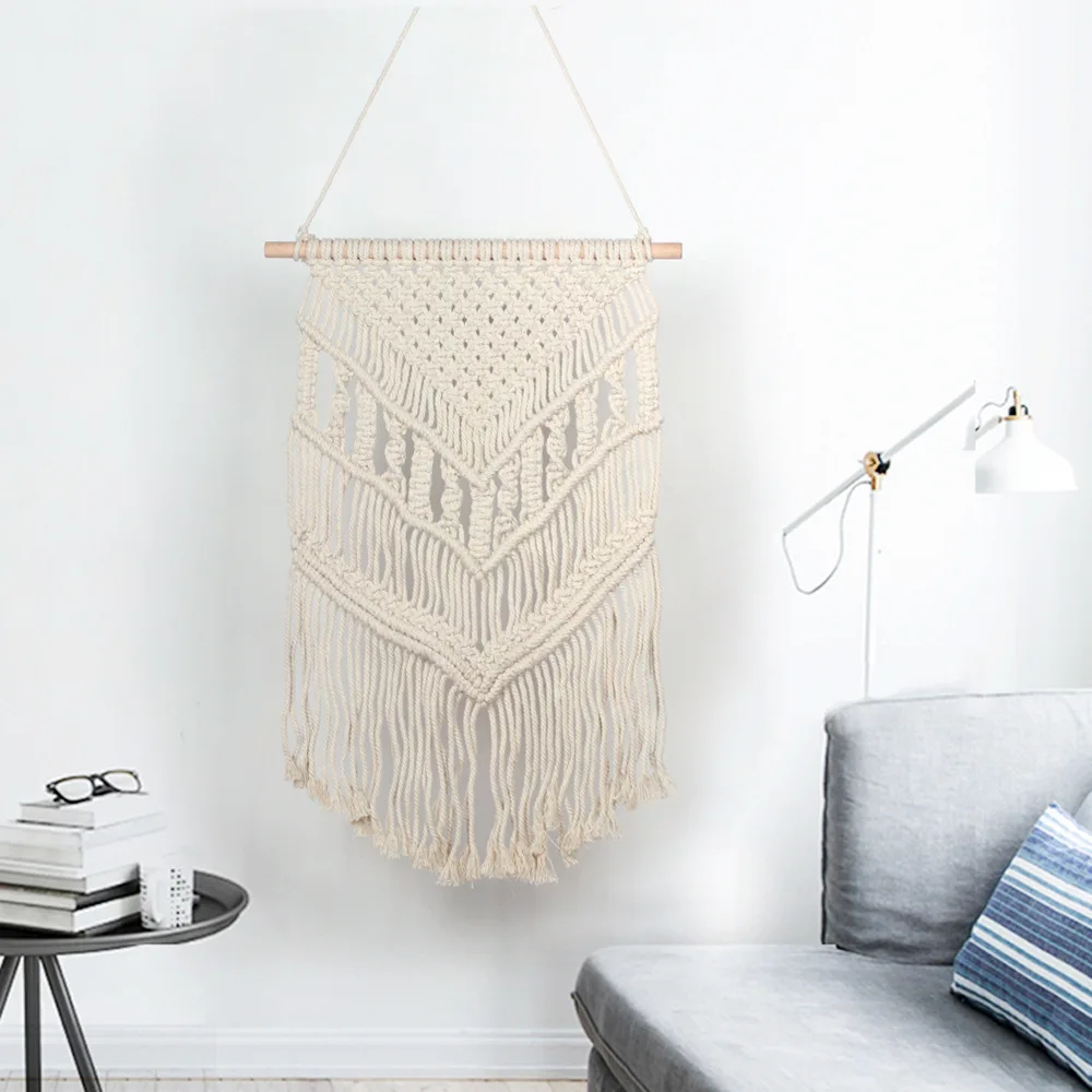 Boho Style Handmade Macrame Wall Hanging Decor Woven Wall Art Tapestry with Wooden Rod 
Boho Style Handmade Macrame Wall Hanging Decor Woven Wall Art Tapestry with Wooden Rod