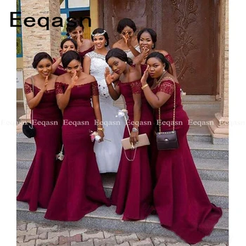 African Burgundy Bridesmaid Dresses Floor Length Short Sleeves Mermaid Junior Wedding Party Gowns Robe Demoiselle D'honneur
African Burgundy Bridesmaid Dresses Floor Length Short Sleeves Mermaid Junior Wedding Party Gowns Robe Demoiselle D'honneur