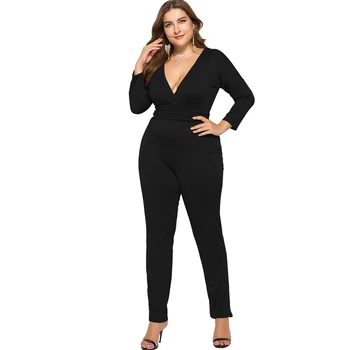 Plus Size Black Sexy Bodycon Jumpsuit Romper Long Sleeve Bodysuit Women Sexy V Neck Overalls Elegant Full Length Polyester 2019
Plus Size Black Sexy Bodycon Jumpsuit Romper Long Sleeve Bodysuit Women Sexy V Neck Overalls Elegant Full Length Polyester 2019