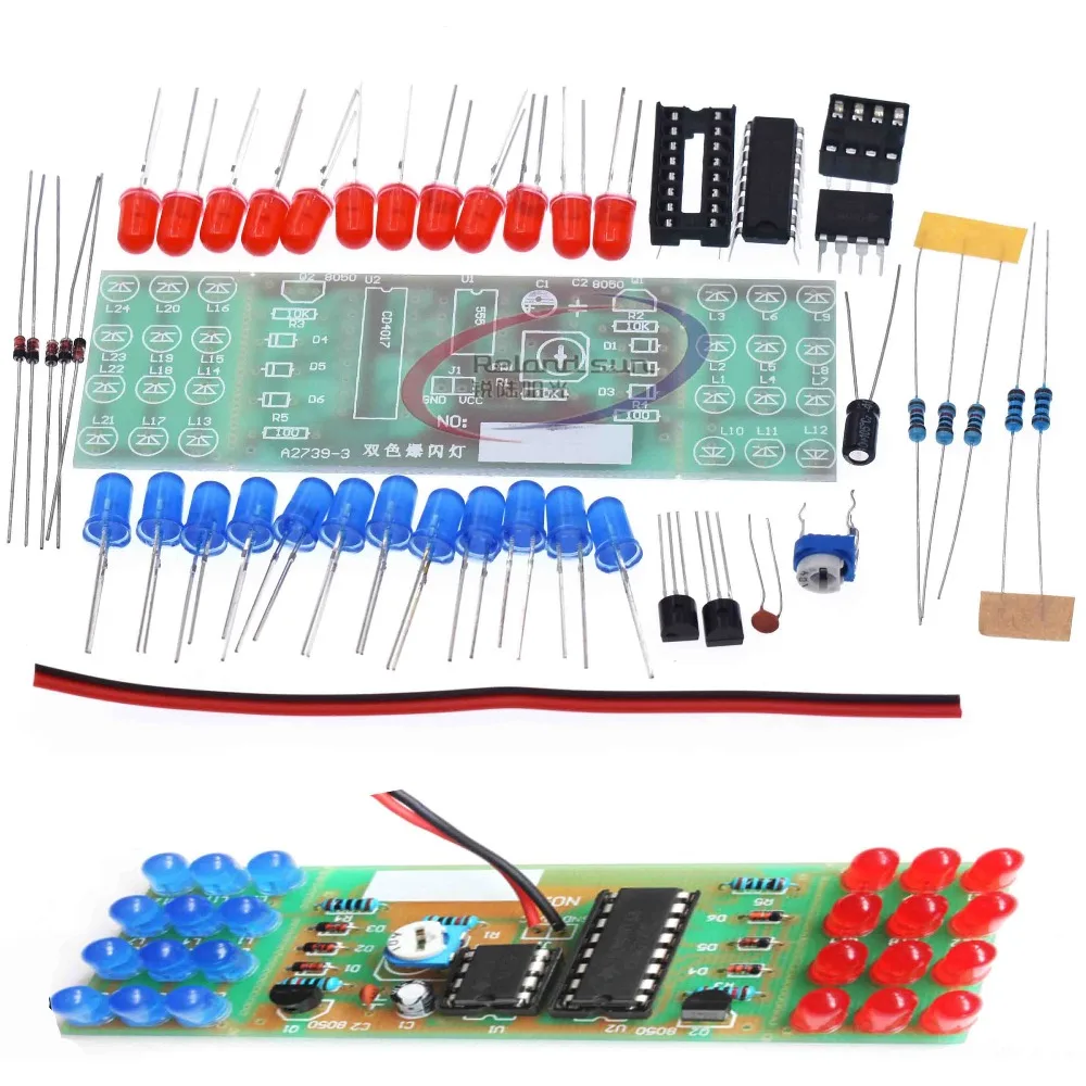 NE555 + CD4017 Red Blue Double Color Flashing Lights Board Kit StrobePractice Learning DIY Kits Electronic Suite Module
NE555 + CD4017 Red Blue Double Color Flashing Lights Board Kit StrobePractice Learning DIY Kits Electronic Suite Module