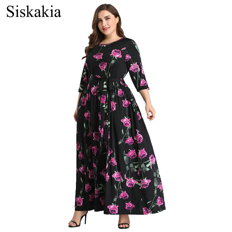 Siskakia Plus Size A Line Long Dress Elegant Rose Printed Summer Dresses Ankle-Length High Waist Swing Black Floral Clothes 2019
Siskakia Plus Size A Line Long Dress Elegant Rose Printed Summer Dresses Ankle-Length High Waist Swing Black Floral Clothes 2019