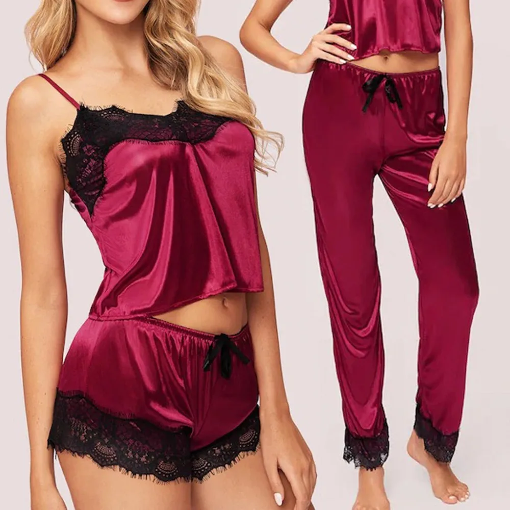 Pajamas Shorts 3pack V-Neck Lace Patchwork Satin Bow Tie Sleepwear Set for Ladies New Pajamas Suits pyjama femme ete #15
Pajamas Shorts 3pack V-Neck Lace Patchwork Satin Bow Tie Sleepwear Set for Ladies New Pajamas Suits pyjama femme ete #15