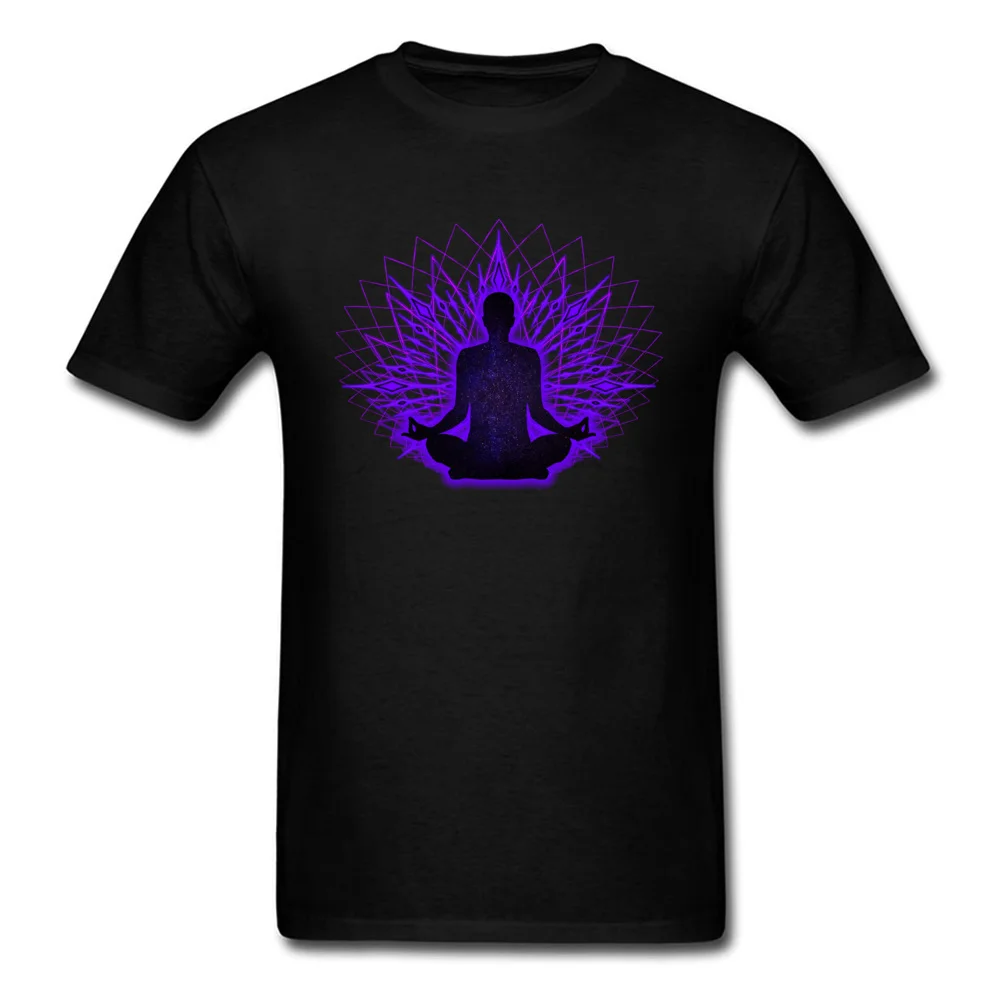 Customized T-Shirt Faddish Short Sleeve Party Pure Cotton O Neck Men Tops T Shirt Printed On Sweatshirts Summer/Fall Meditation Lotus The Universe Inside black