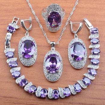 Luxury Bridal Jewelry Purple Crystal Jewelry Sets for Women Silver Color Earrings And Necklace Set Pendant Ring Bracelets JS0288
Luxury Bridal Jewelry Purple Crystal Jewelry Sets for Women Silver Color Earrings And Necklace Set Pendant Ring Bracelets JS0288