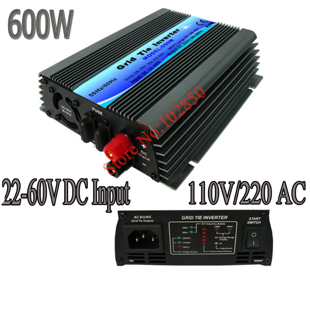 

600W mppt grid tie solar inverter,pure sine wave power inverter,22-60V DC input,120/230V AC output,CE,free shipping