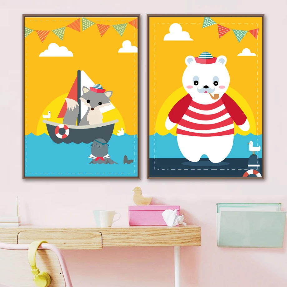 Cartoon Fox Bear Pigeon Seal Ship Sea Wall Art Canvas Painting Nordic Posters And Prints Wall Pictures kids Room Nursery Decor
Cartoon Fox Bear Pigeon Seal Ship Sea Wall Art Canvas Painting Nordic Posters And Prints Wall Pictures kids Room Nursery Decor