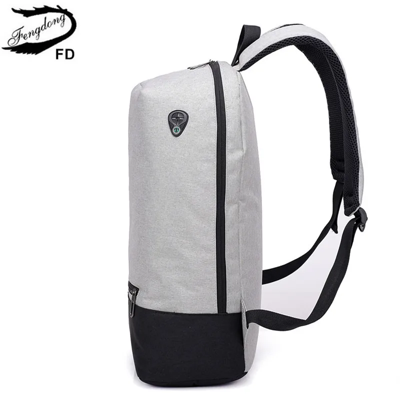 Мужской смарт рюкзак FengDong Простой Школьный с разъемом для наушников и ноутбука usb