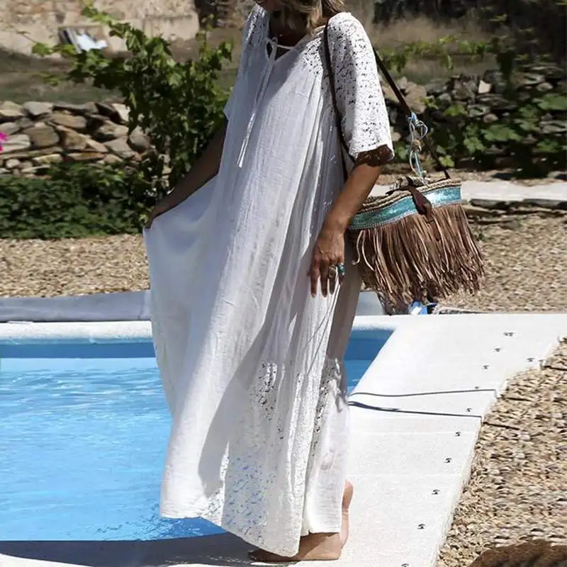 ZANZAE Women Lace Crochet Beach Maxi Long Dress Summer Bohemian Sundress Robe Femme Short Sleeve V Neck Solid Vestido Kaftan
ZANZAE Women Lace Crochet Beach Maxi Long Dress Summer Bohemian Sundress Robe Femme Short Sleeve V Neck Solid Vestido Kaftan