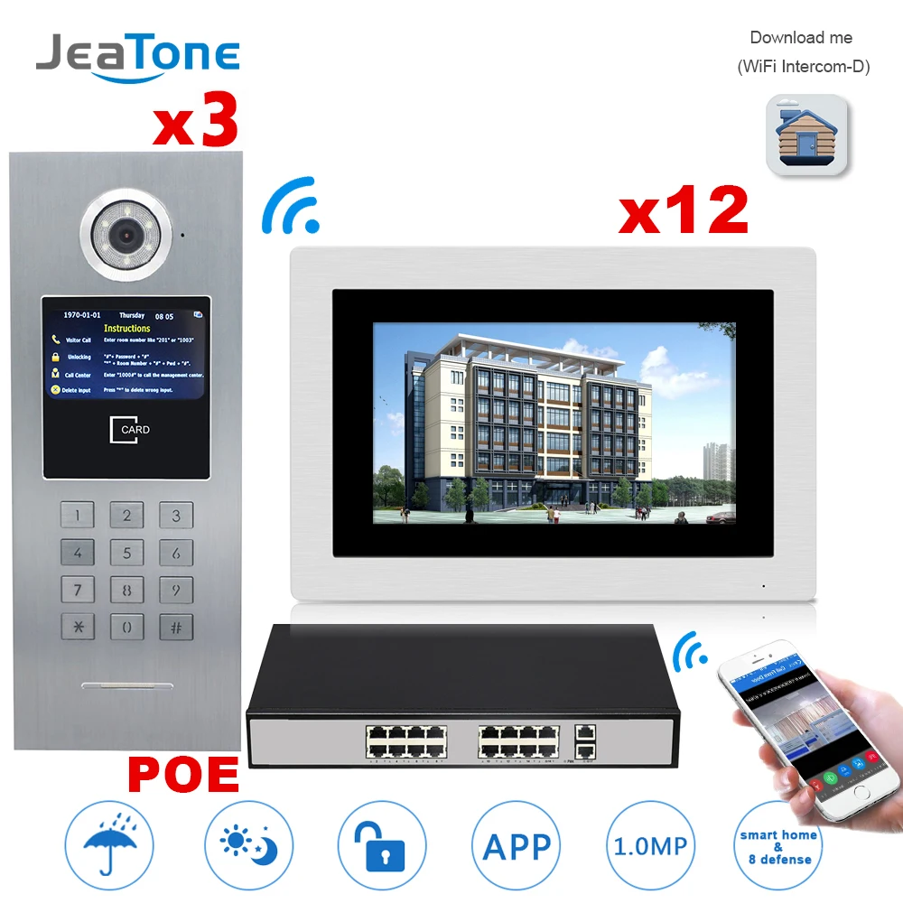 7'' Touch Screen WIFI IP Video Door Phone Intercom Building Access Control System Support Password/IC Card 3 to 12 + POE Switch
7'' Touch Screen WIFI IP Video Door Phone Intercom Building Access Control System Support Password/IC Card 3 to 12 + POE Switch