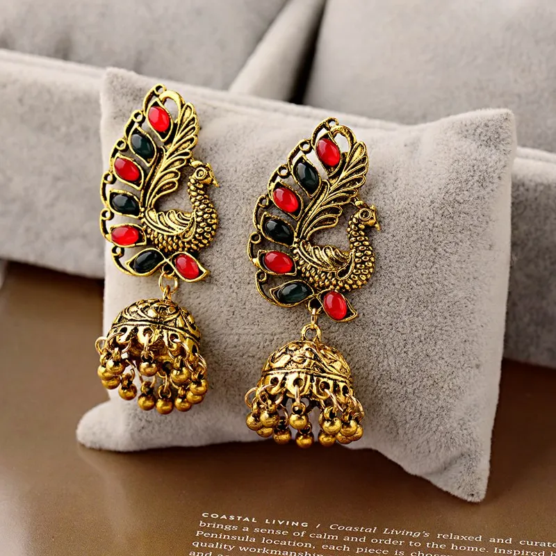 Retro Gold Peacock Jhumka Earrings Indian Jewelry For Women Brincos Vintage Ethnic Gypsy Stone Beads Bell Tassel Earrings
Retro Gold Peacock Jhumka Earrings Indian Jewelry For Women Brincos Vintage Ethnic Gypsy Stone Beads Bell Tassel Earrings