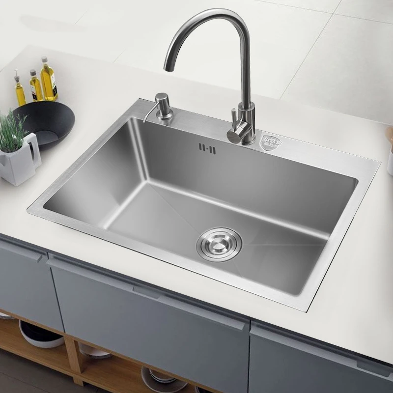 

kitchen sink single bowl above counter or udermount Installation Handmade brushed seamless 304 stainless steel sink kitchen