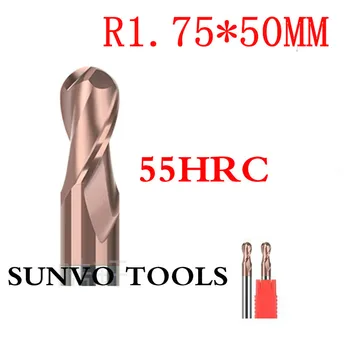 5pcs/set 2 flute solid carbide ball nose endmill R1.75x50mm HRC55 diameter 3.5mm x whole length 50mm
5pcs/set 2 flute solid carbide ball nose endmill R1.75x50mm HRC55 diameter 3.5mm x whole length 50mm