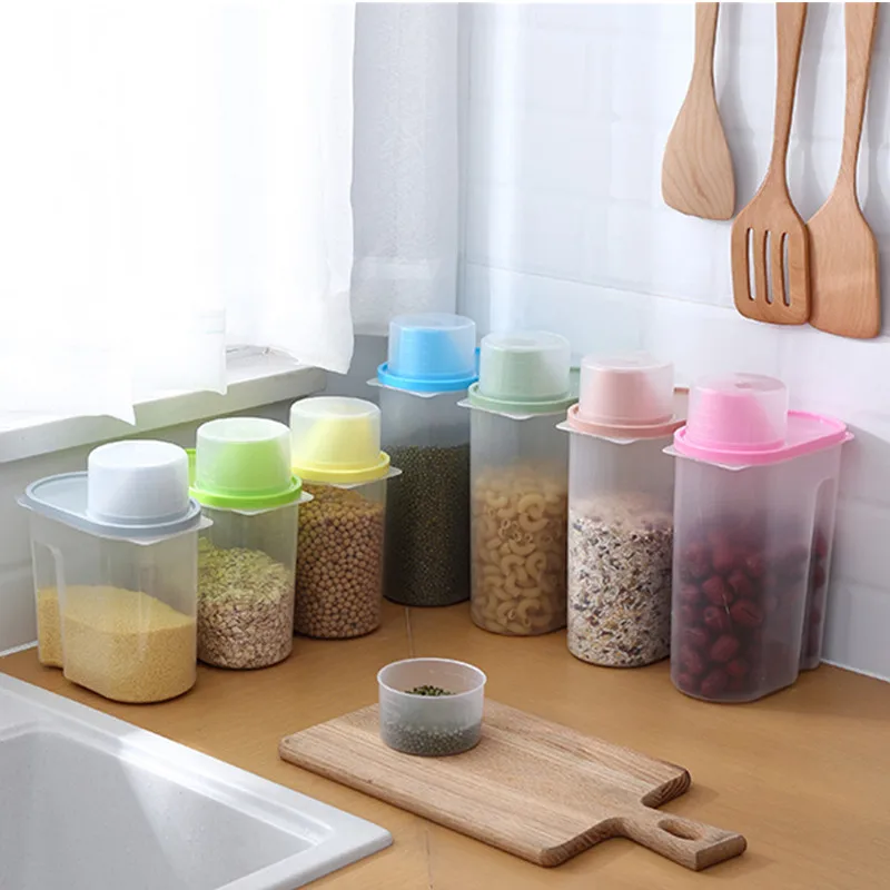 2PC Plastic Cereal Dispenser Storage Box Kitchen Food Grain Rice Container Kitchen Flour Grain Rice Storage Box With Measure Cup
2PC Plastic Cereal Dispenser Storage Box Kitchen Food Grain Rice Container Kitchen Flour Grain Rice Storage Box With Measure Cup