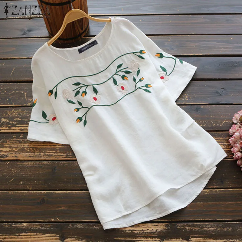 Women Vintage Embroidery Blouse Summer Short Sleeve Cotton Linen Tops ZANZEA Female Solid Blusas Casual Work Shirt Femininas
Women Vintage Embroidery Blouse Summer Short Sleeve Cotton Linen Tops ZANZEA Female Solid Blusas Casual Work Shirt Femininas