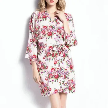 Short Sleeve Floral Print Robe Women Sleepwear Bride Robe Gown Bride Wedding kimono Belt Nightgown
Short Sleeve Floral Print Robe Women Sleepwear Bride Robe Gown Bride Wedding kimono Belt Nightgown