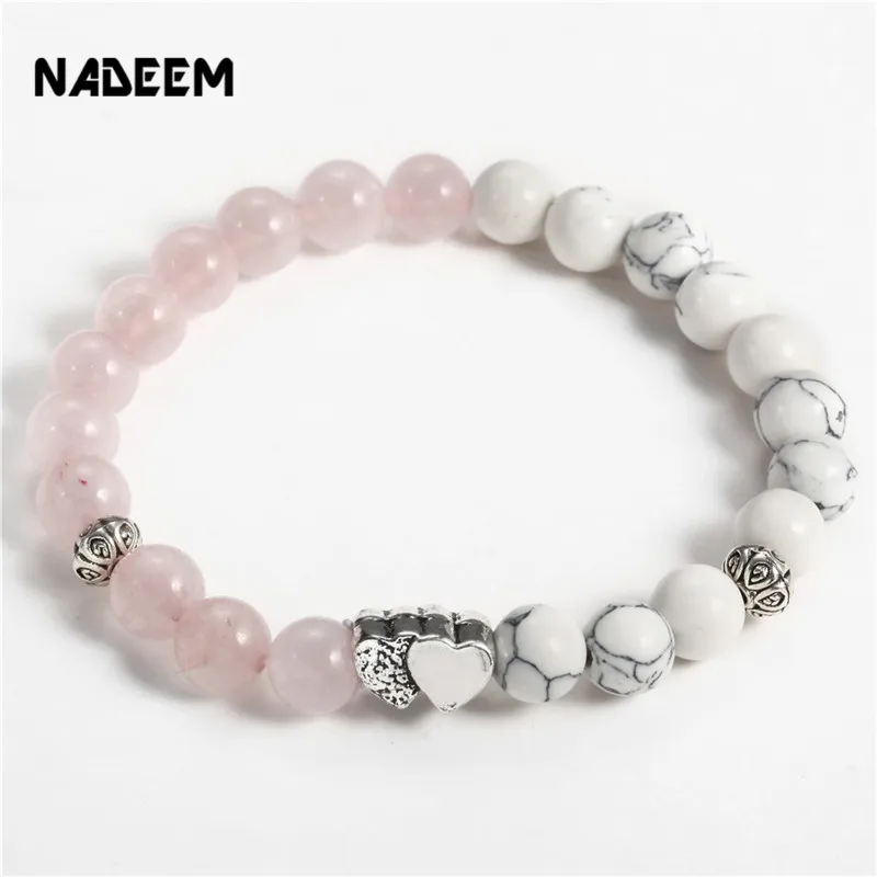 Double Heart Charm Girl Design White Turquoise and Pink Quartz Srone Bead Elastic Stretch Bracelet
Double Heart Charm Girl Design White Turquoise and Pink Quartz Srone Bead Elastic Stretch Bracelet