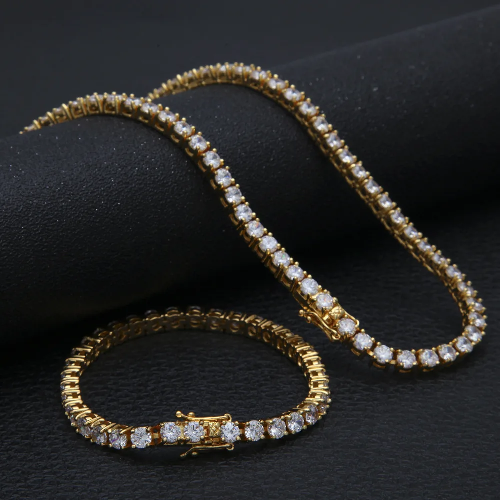 5mm 1 Row Hip Hop Jewelry Sets Men Women Zircon Rhinestone Clasp Necklaces Bracelets Set Golden Bling Crystal 24inch Chains
5mm 1 Row Hip Hop Jewelry Sets Men Women Zircon Rhinestone Clasp Necklaces Bracelets Set Golden Bling Crystal 24inch Chains